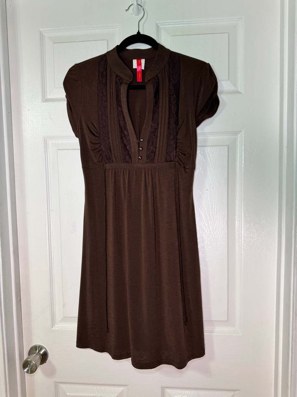 NWT Vintage Heart Soul Chocolate Brown Lace Babydoll Empire Mini Dress Size S